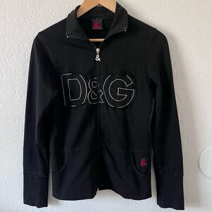 Vintage Dolce & Gabbana Zip Up Hoodie Black D&G Spellout Woman size large  rare
